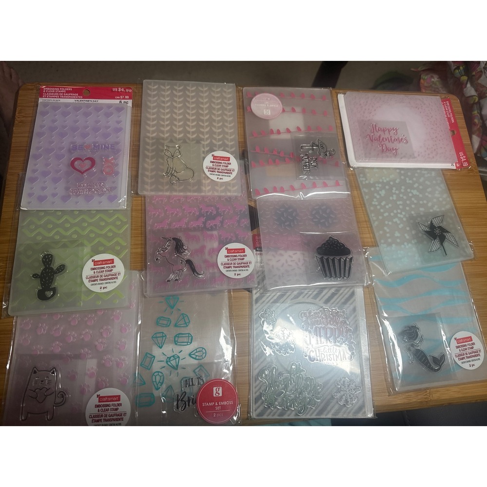 12 pc  NWT Hampton Art Craft Smart Embossing Folders and Clear Stamps Bundle